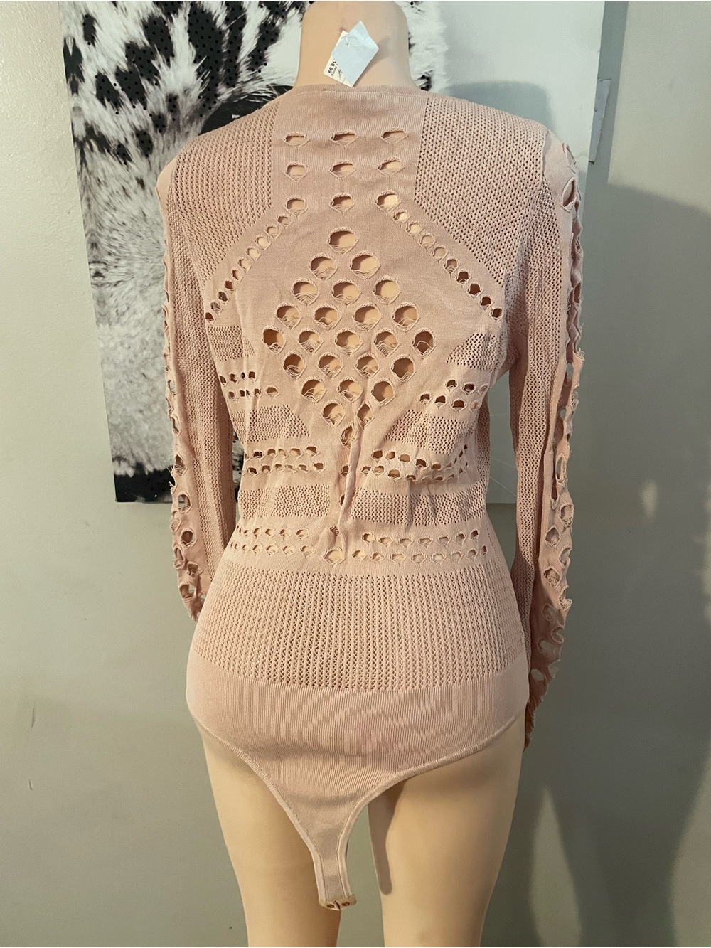 Long sleeve geometric cutout stretch bodysuit Distressed Grunge punk rock 1x - Picture 5 of 10
